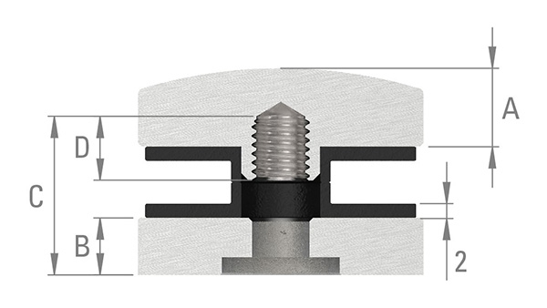 Glaspunkthalter Ø 40 mm fuer Anschluss- flach - Ø 42-4 mm V2A-10-GPH40.1