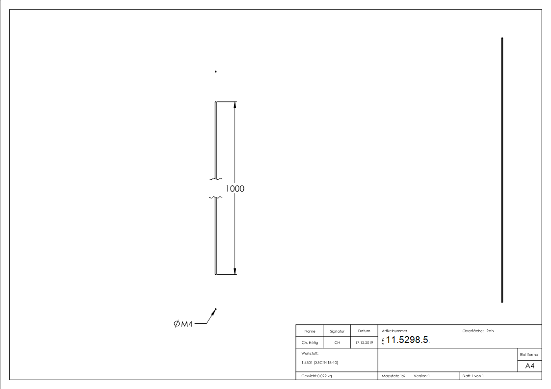 Gewindestange Edelstahl V2A M4 x 1 m DIN 975-11-5298.5