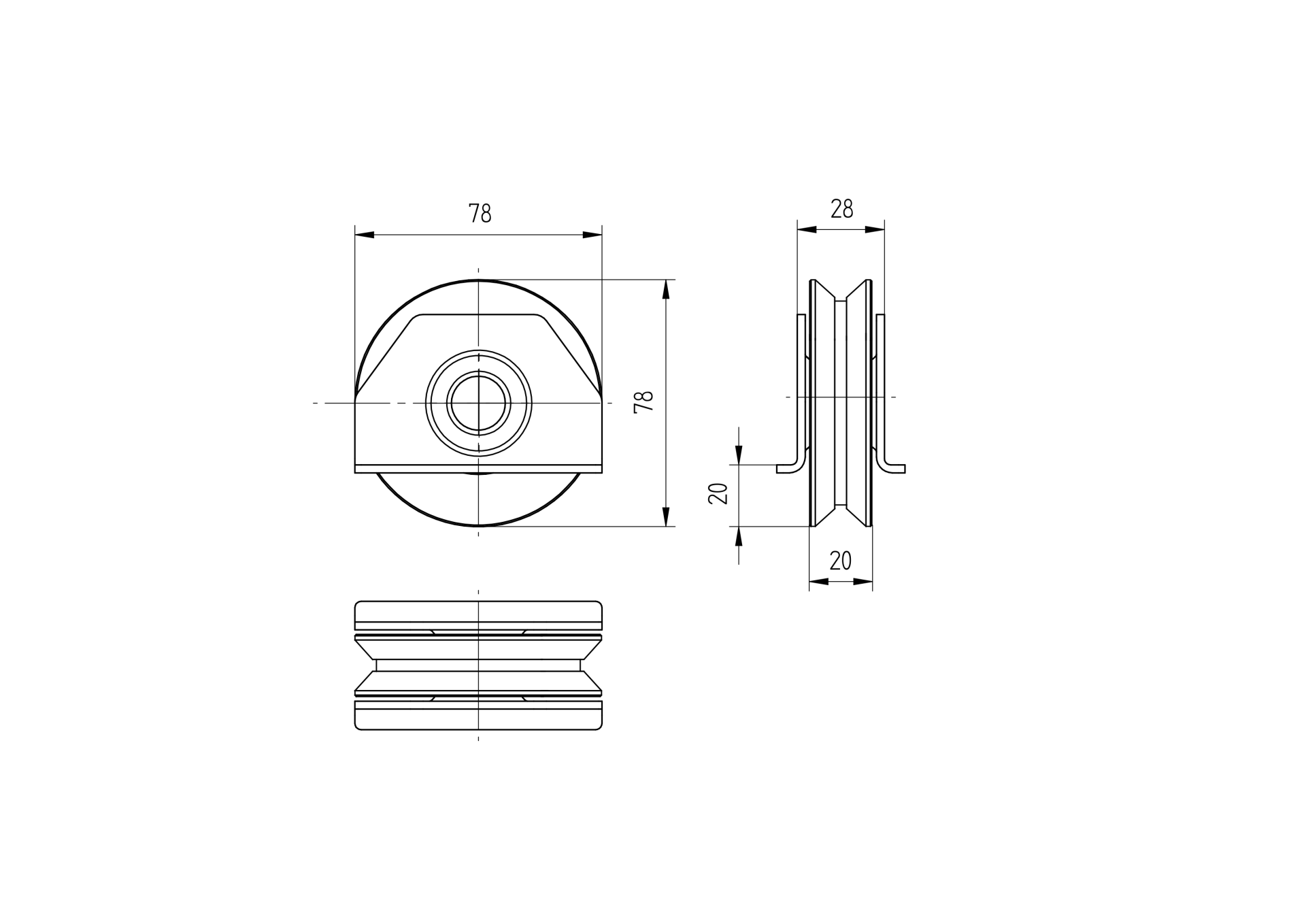 Schiebetorrolle Stahl verzinkt  80 mm mit V-Rille fr Tore bis 250 kg-89-11H49V80-A.4