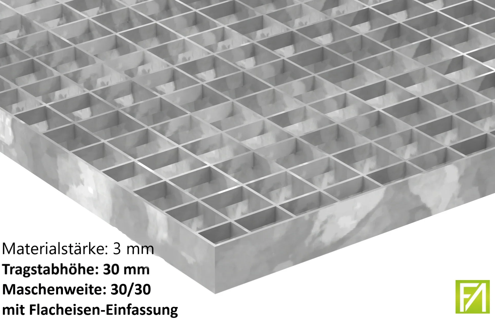 Industrie-Gitterrost - Masse- 1000x800x30 mm; MW 30-30 mm; 30-3 mm - S235JR -St37-2- im Vollbad feuerverzinkt-21-1008030303.7