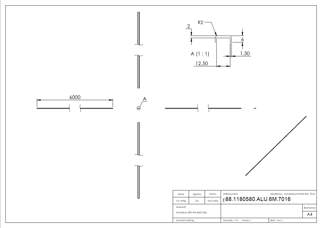 Kantenschutz EXTRA SLIM- fuer Glas 10-00 - 11-52mm- L=6m- Aluminium RAL 7016-88-1180580-ALU-6M.7016