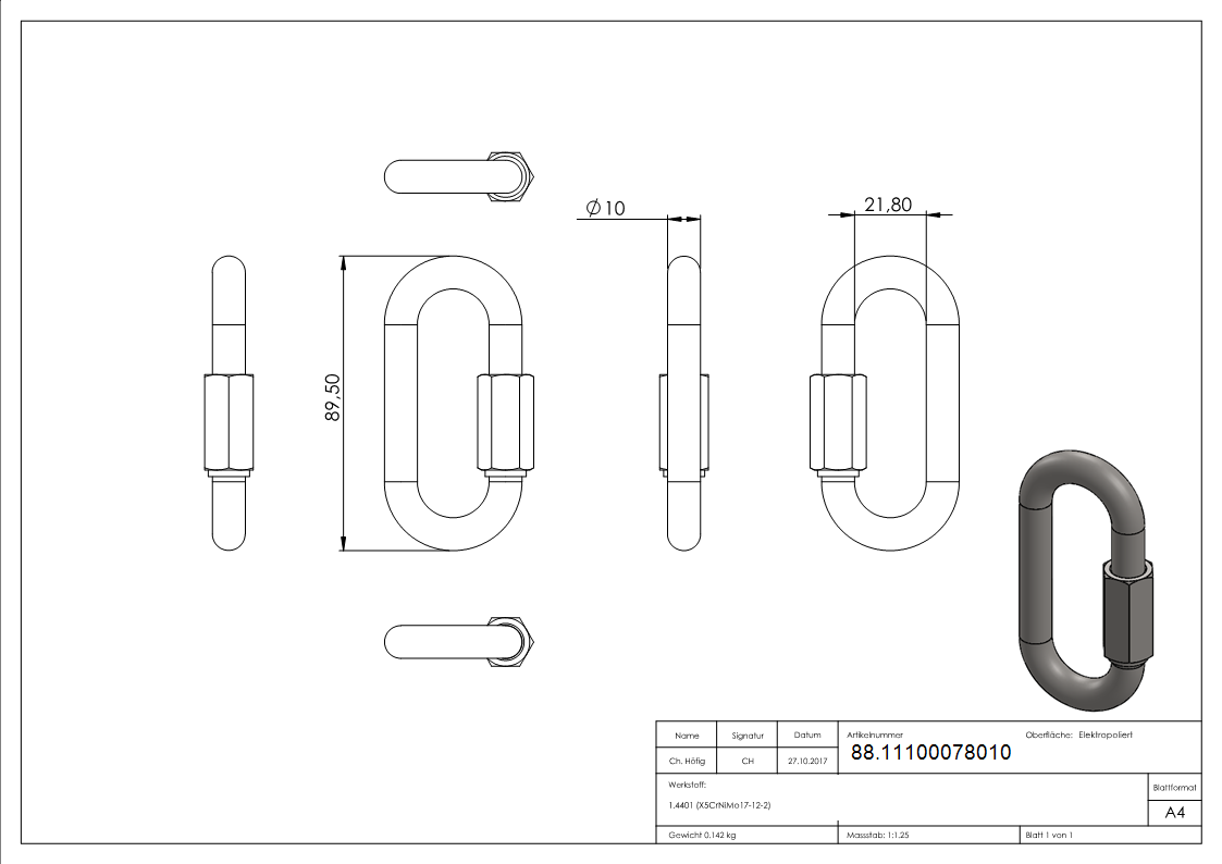 Schraubverbinder Edelstahl V4A Drahtstaerke 10 mm fuer Aussenbereich geeignet-88.11100078010