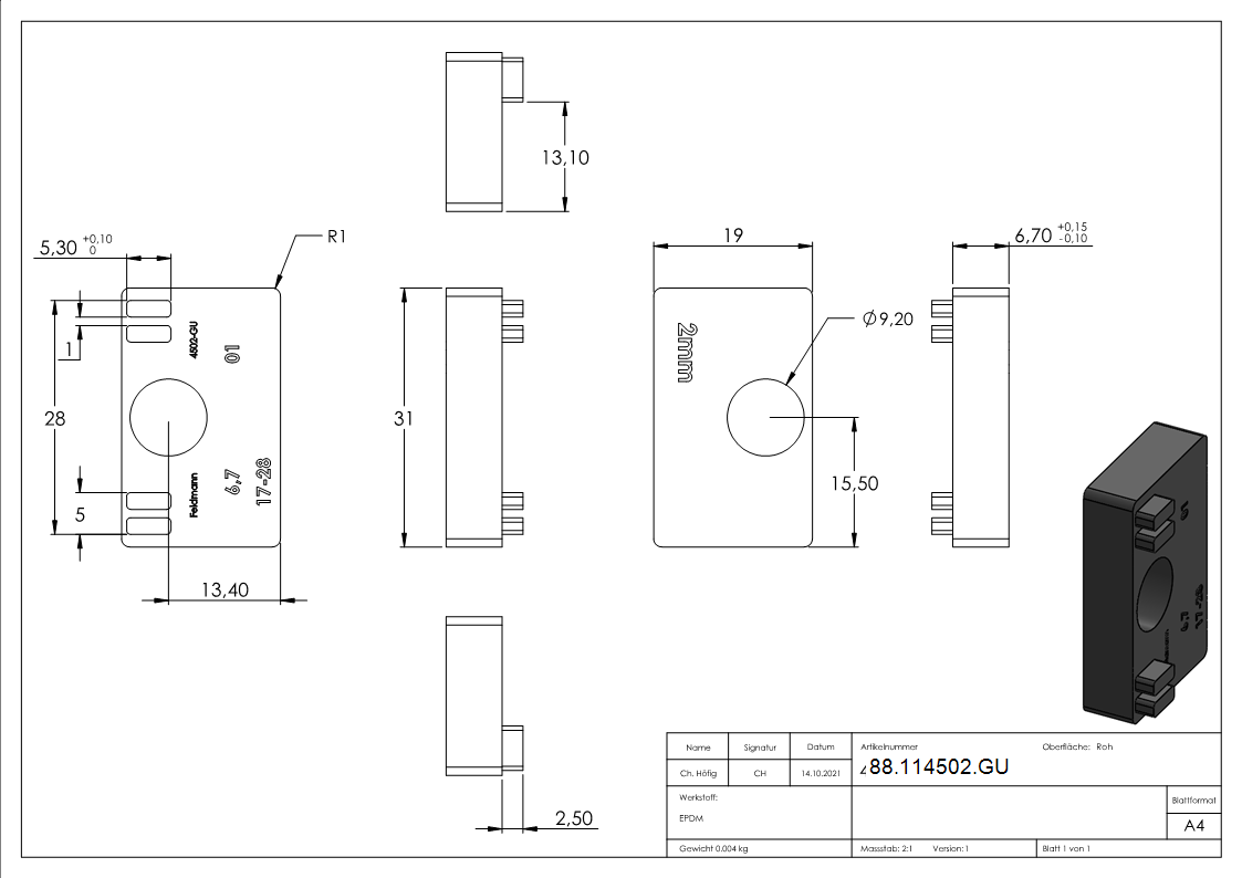 1 Paar Gummi fuer Mod- 45- fuer Blech 2-0mm-88-114502.GU