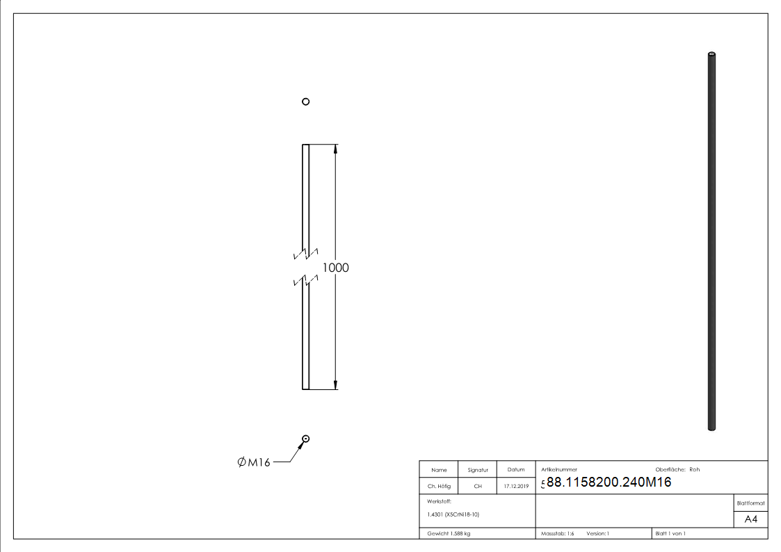 Gewindestange V2A M16 1 m Rechtsgewinde-88-1158200.240M16