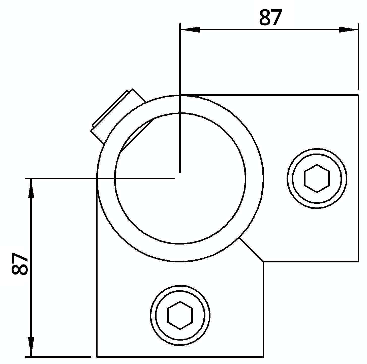 Rohrverbinder Eckstueck aufklappbar Ø 48-3 mm -1 1-2- - Temperguss verzinkt - 116D48-V-116D48-V