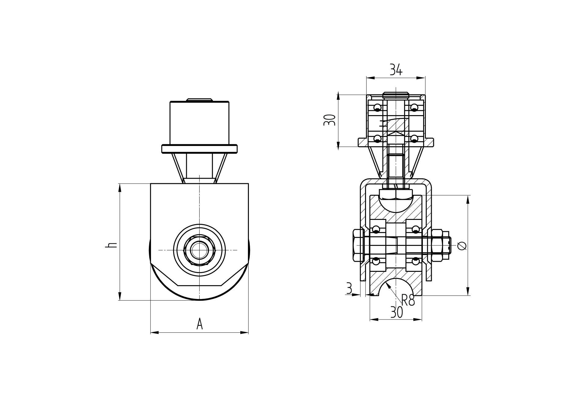 Gefederte Torlaufrolle Stahl verzinkt  78 mm mit U-Rille drehbar-89-11H31U80SP-A.4