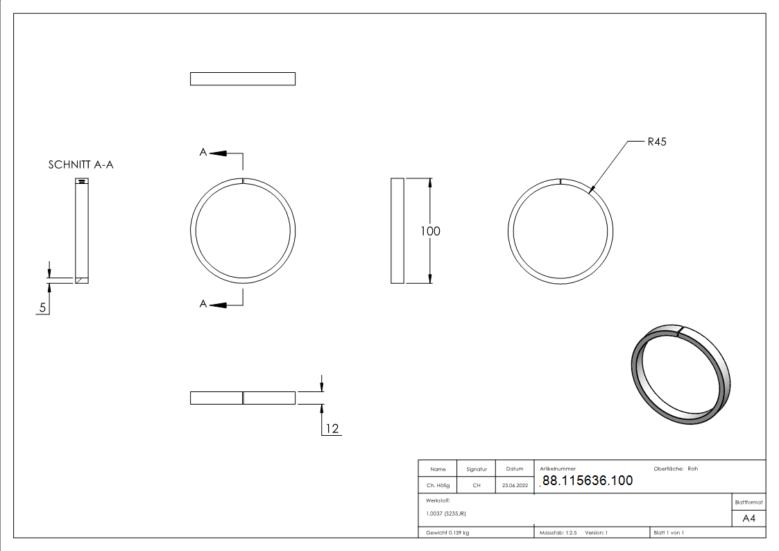 Stahlring Stahl roh AussenØ 100 mm- 12 x 5 mm- offen-88-115636.100