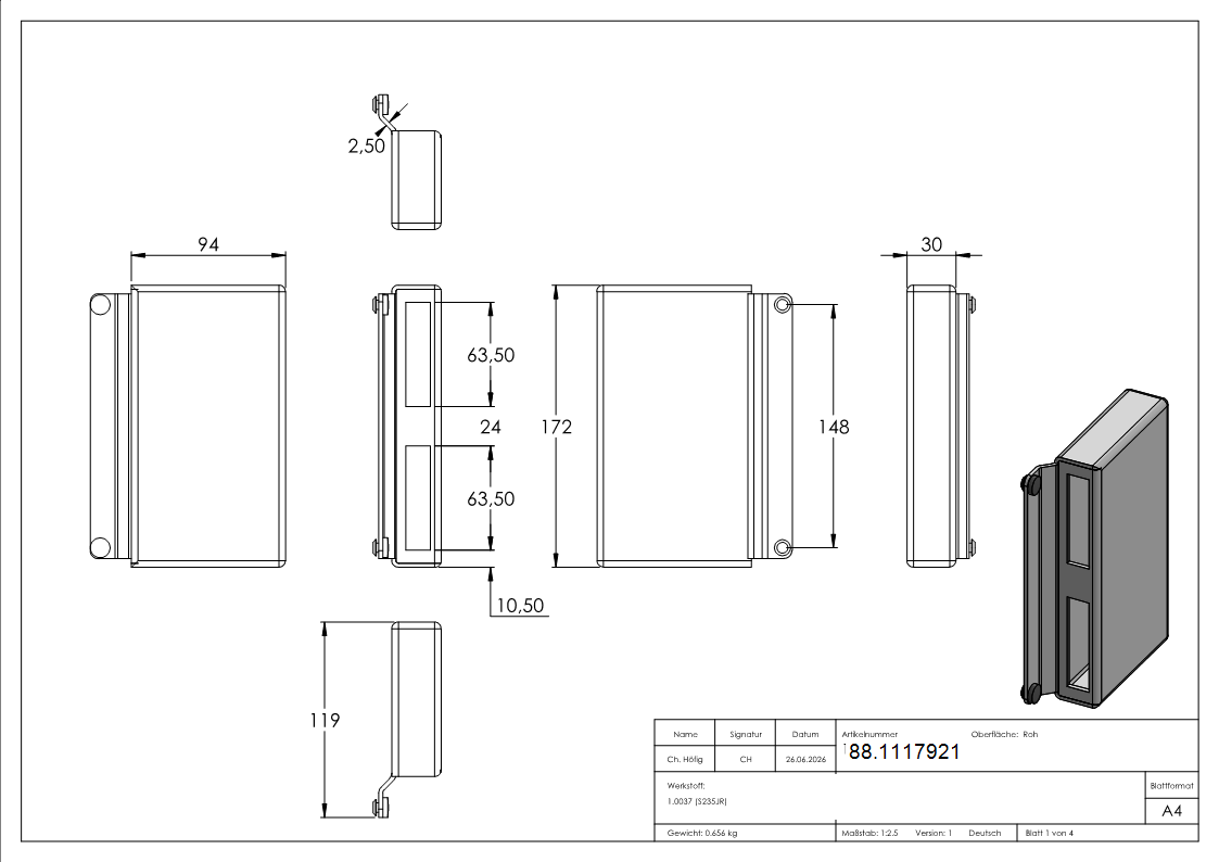 Gegenkasten Stahl 30 x 94 x 173 mm nicht fuer E-Oeffner-88.1117921