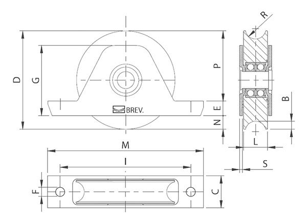 Schiebetorrolle Edelstahl V2A  98 mm Rundrille mit Bgel-88-11338-100.VA