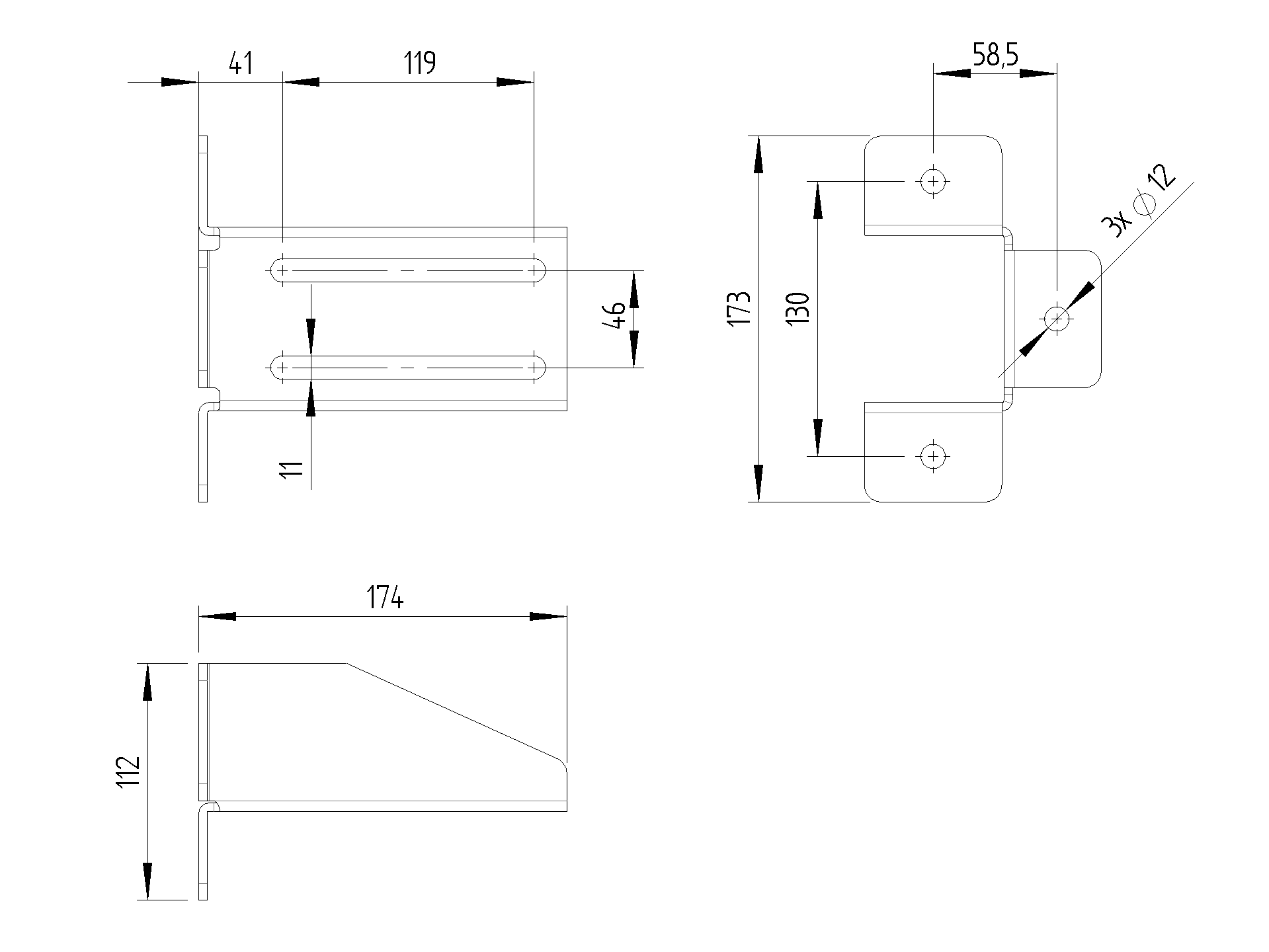 Halter fuer Fuehrungsrolle Edelstahl V2A 46 x 130 mm mit Langloch-89-11H81646X130-A.4