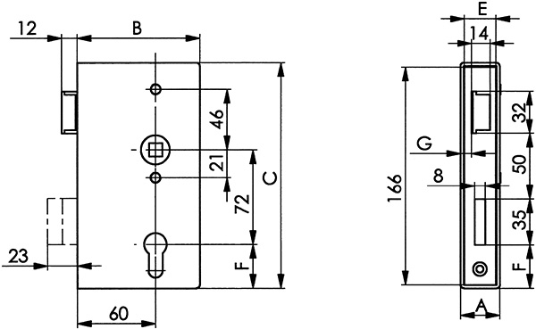 Anti-Panikschloss verzinkt 30mm Dornmass- Wechselfunktion E- DIN L-30-3345-L.8