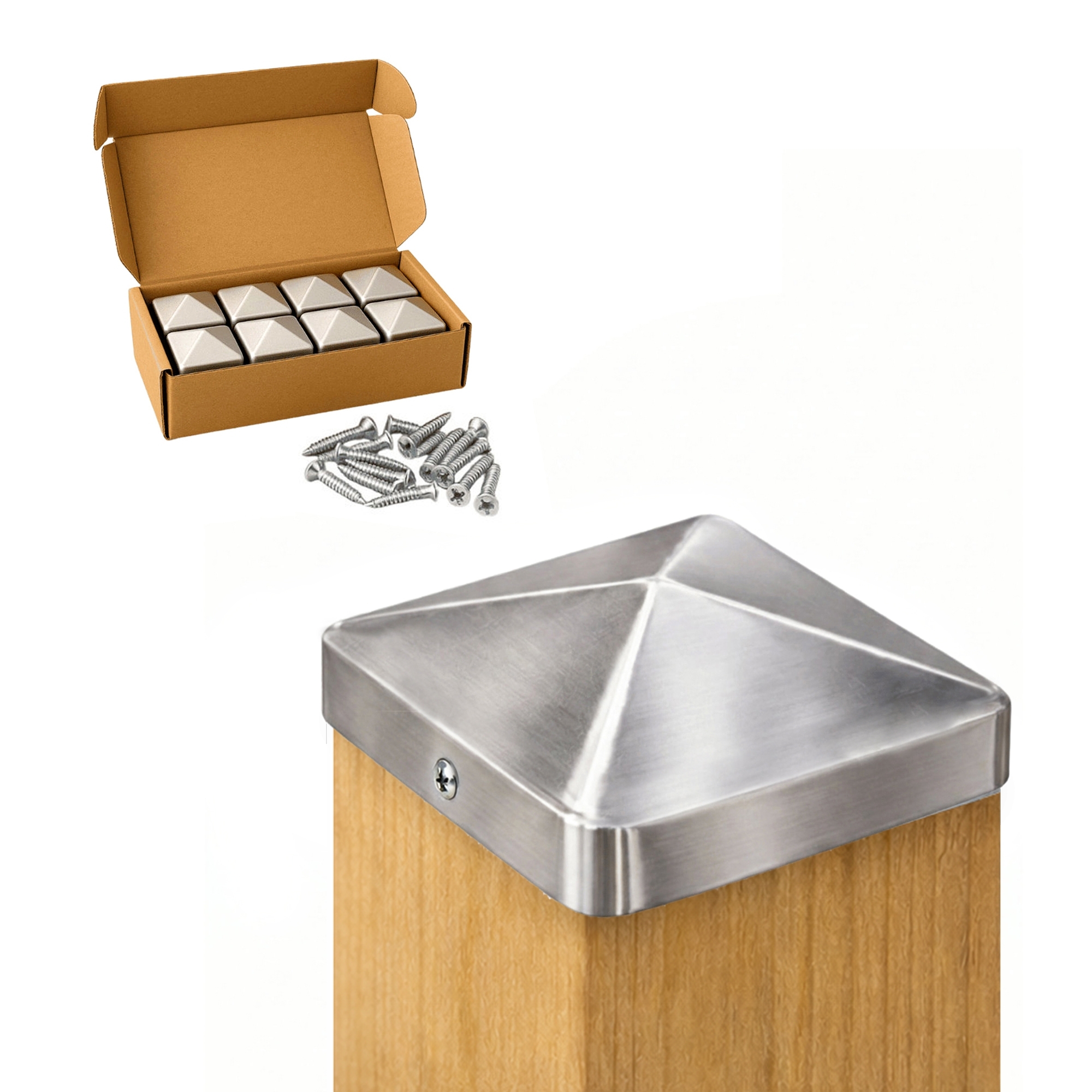 Pfostenkappe 100x100 mm Edelstahl V2A geschliffen – 10er Set inkl. Schrauben-60220-100-022