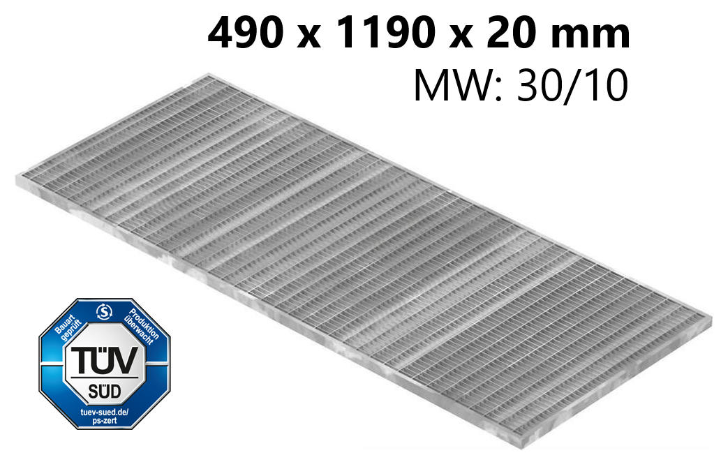 Lichtschachtrost Baunormrost - Masse-  490x1190x20 mm 30-10 mm - aus S235JR -St37-2- im Vollbad feuerverzinkt-23-491193120.7
