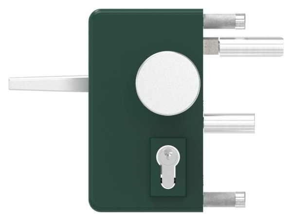 Gittertorschloss GTS 2 mit Anti-Panik-Funktion fuer Rohrstaerke 40-60mm- moosgruen-88-1156702-ALU.6005