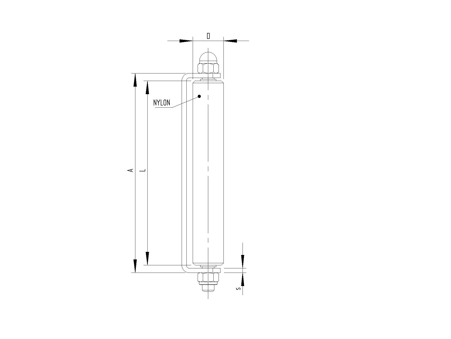 Fhrungsrolle mit Anschraubwinkel Stahl verzinkt - Nylon- Rolle  66 mm- L=305 mm-89-11H21305B-A.4
