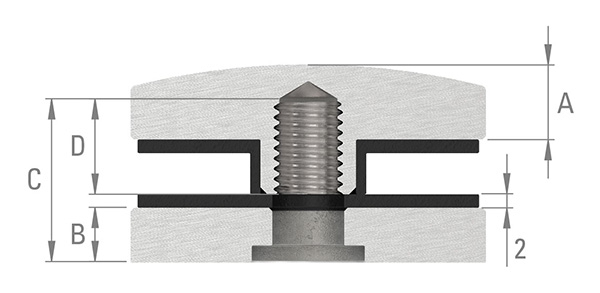 Glaspunkthalter Ø 52 mm fuer Anschluss- flach - Ø 48-3 mm V2A - V4A-10-GPH52-1.1