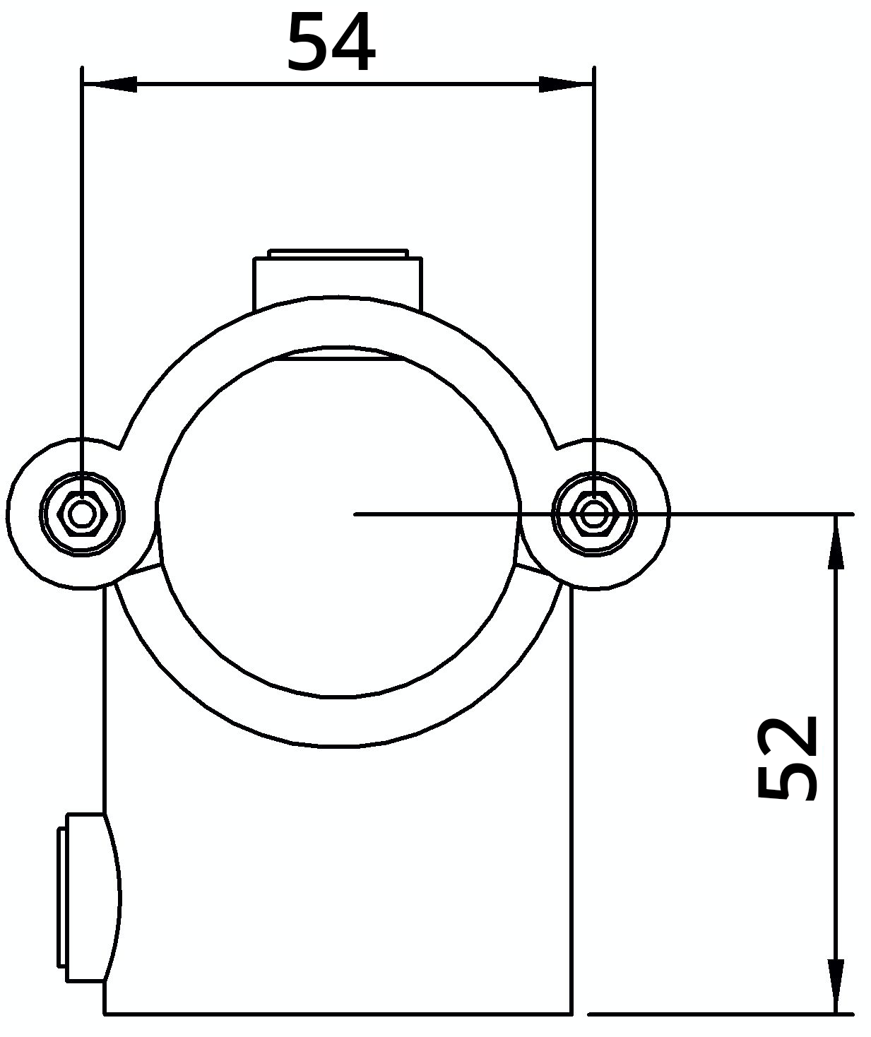 Rohrverbinder T-Stueck mit Bolzen aufklappbar Ø 33-7 mm -1- - Temperguss verzinkt - 136B34-136B34