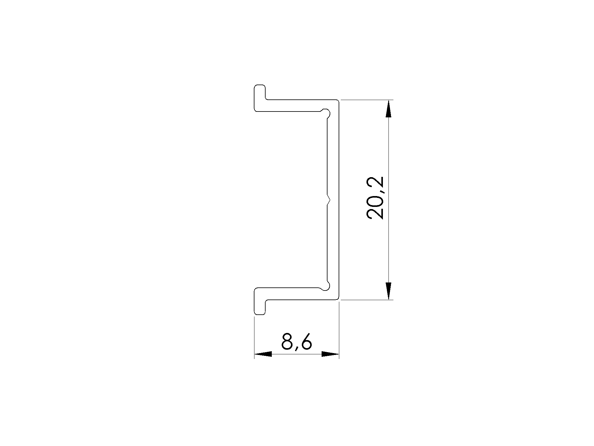 Abdeckleiste Aluminium 20 x 8 mm 2000 mm Natur-Aluminium fuer Pfostenprofile-89.FGPC20X82000N