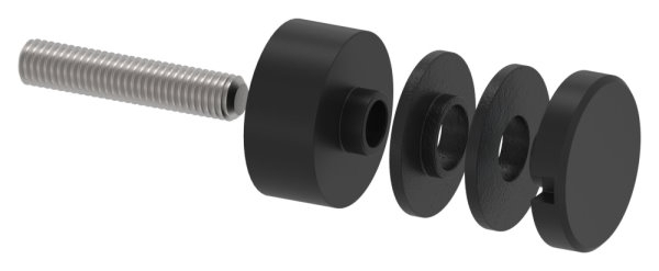 Glaspunkthalter 30mm- Anschluss- flach- V2A- pulverbeschichtet in RAL 9005 schwarz matt-88-1160190-240.9005