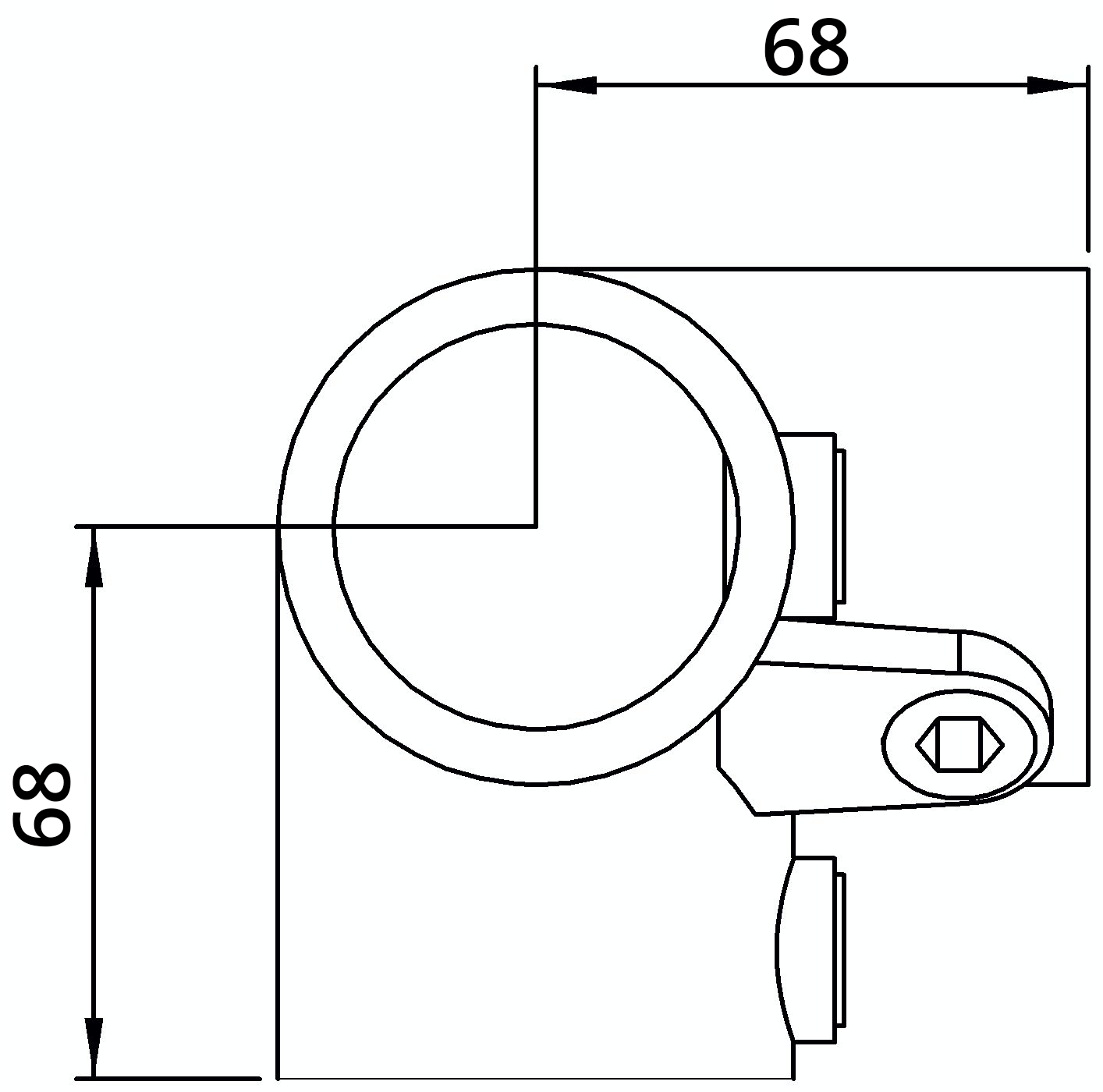 Rohrverbinder - Dreiweg-Eckstueck 90° - 128D48 - 48-3 mm - 1 1-2- - Feuerverzinkt u. Elektrogalvanisiert-128D48
