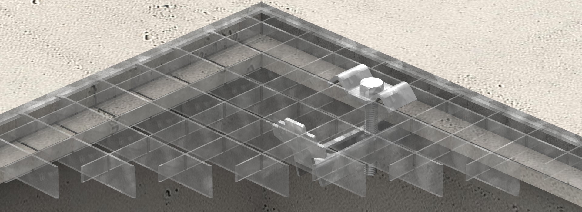 Gitterrostklemme fuer Rosthoehe 60-70 mm MW 30-30 mm aus St37- feuerverzinkt-26-KLEMME01100.7