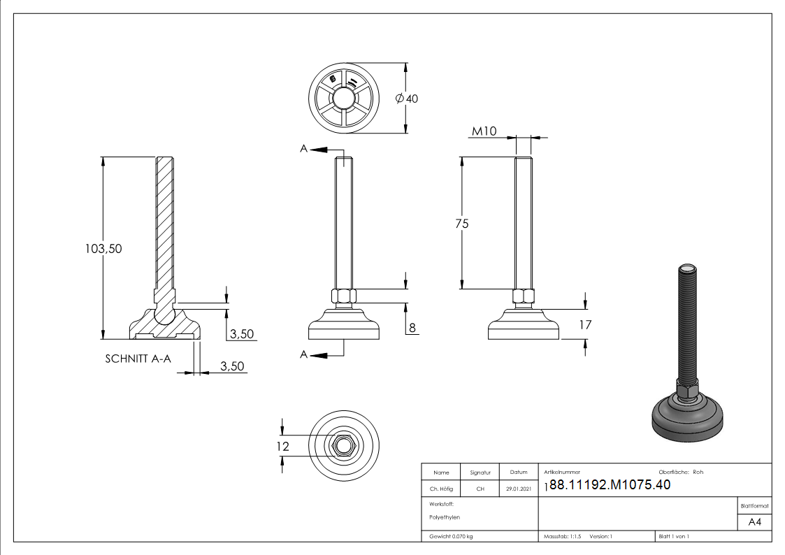 Schwerlast-Maschinenfuss M10 x 75-88-11192-M1075.40