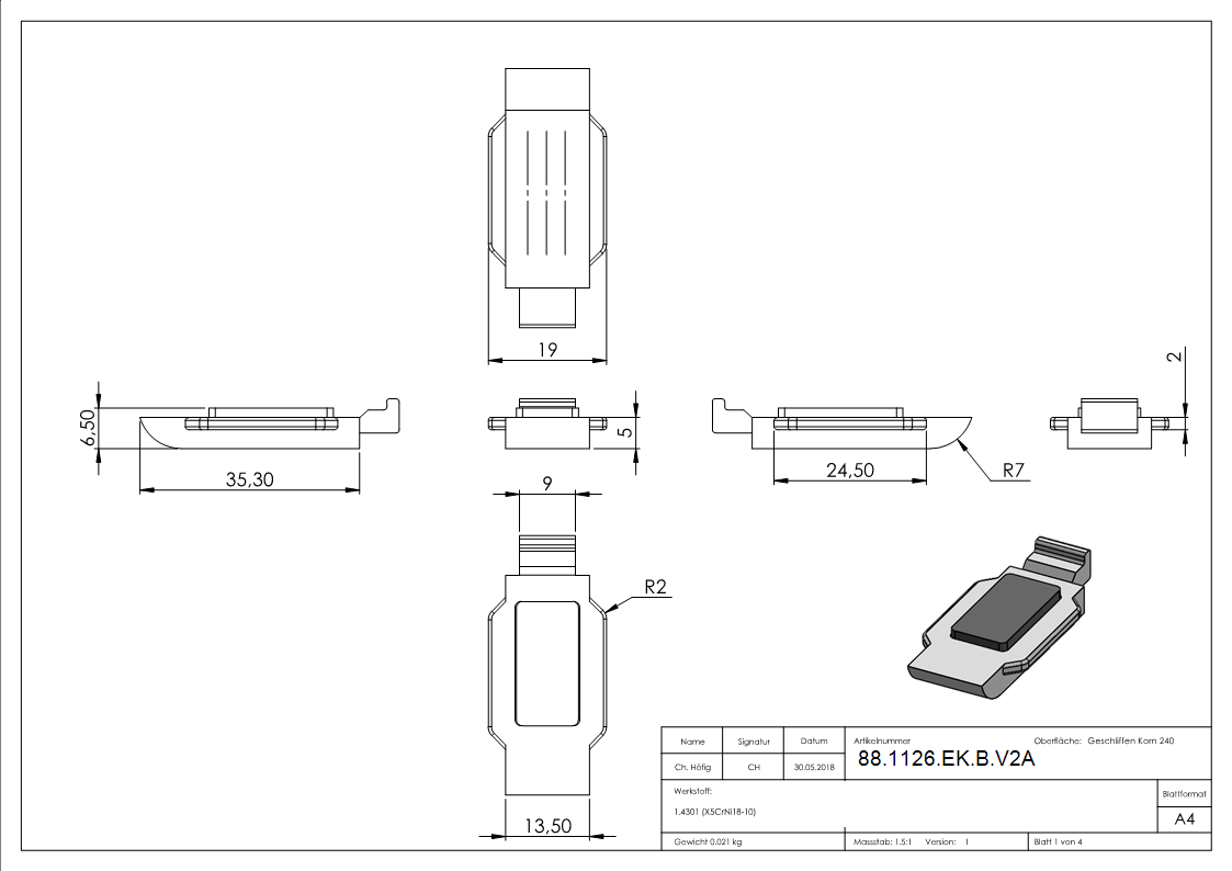 Sichtschutz Sicherungsboden Edelstahl V2A fuer Mod- 26-88-1126-EK-B.V2A