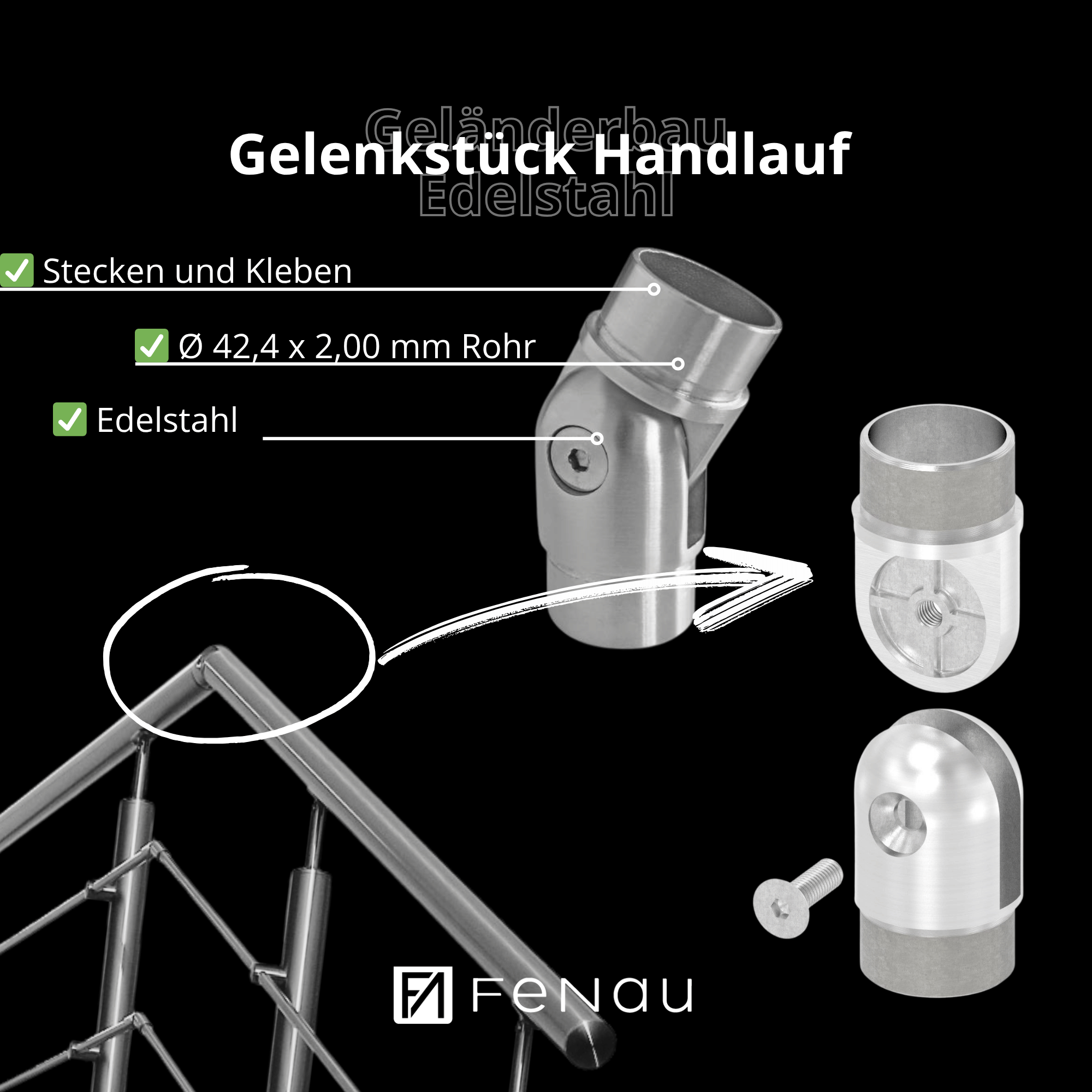Gelenkverbinder V2A fuer Rohr Ø 42-4x2 mm geschliffen- verstellbar-11-3636-A.4