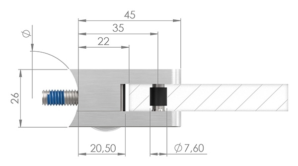 Glasklemme 45x45x26 mm AbZ fuer Anschluss Ø 33-7 mm V4A-10-3033.1ABZ