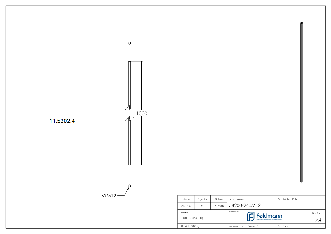 Gewindestange M12 1000 mm V2A-11-5302.4