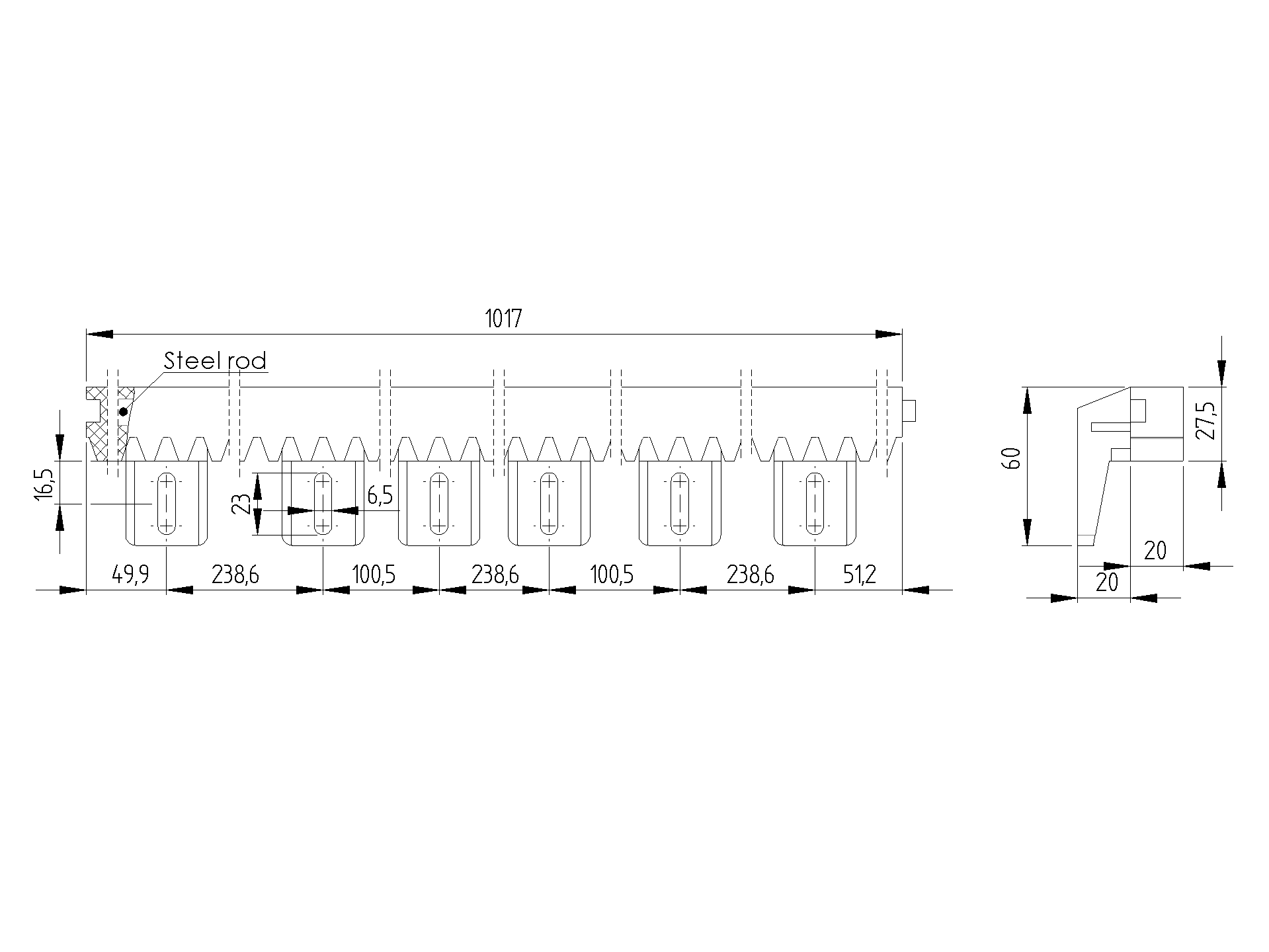 Zahnstange Kunststoff mit Stahlkern 27x20 mm Modul 4- 2 m Set fr Schiebetore-89-11H01PVC2PACK-A.4