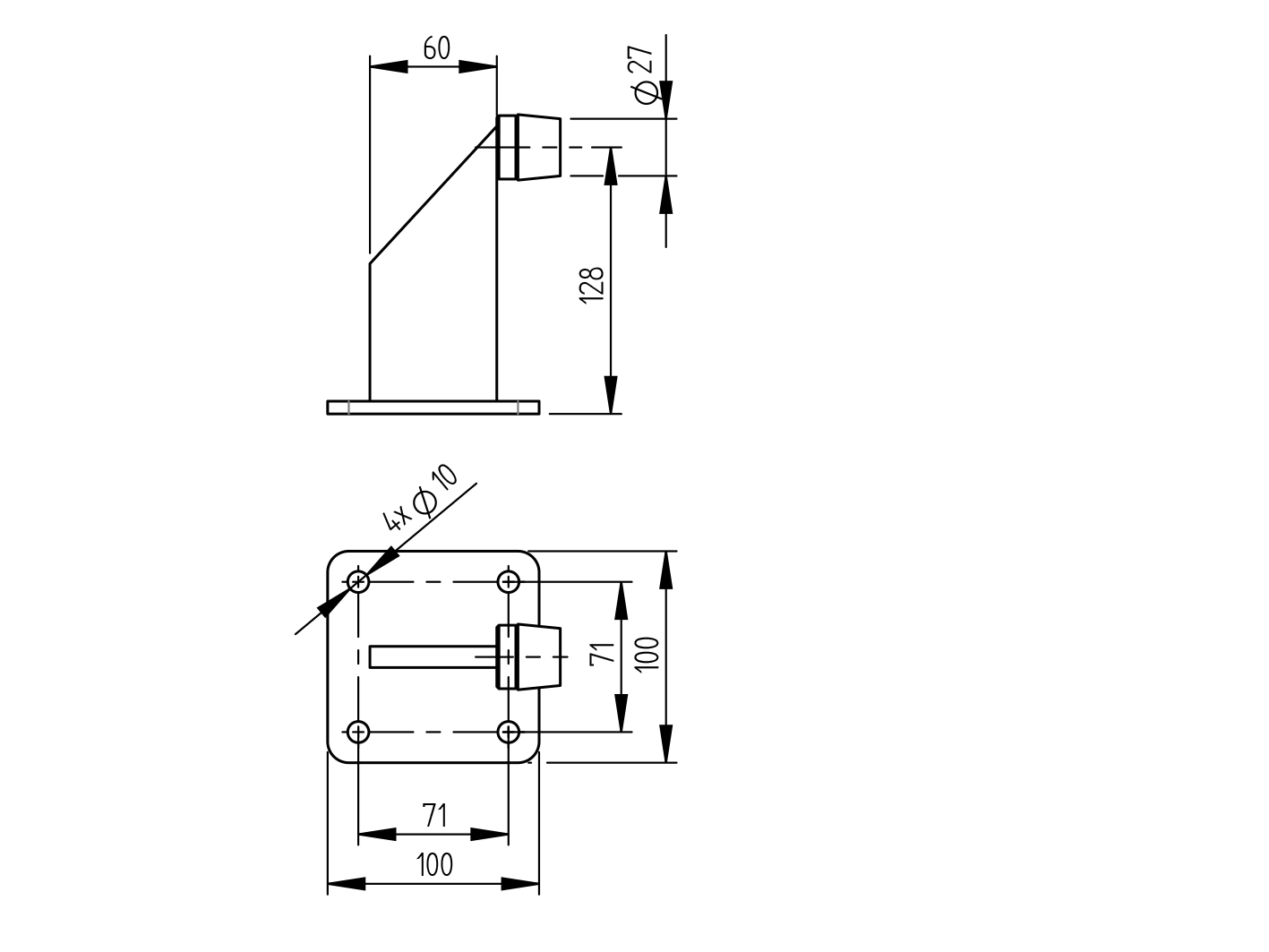 Torstopper Stahl verzinkt 60 x 130 mm zum Aufschrauben mit Gummipuffer-89-11H10B60X130-A.4