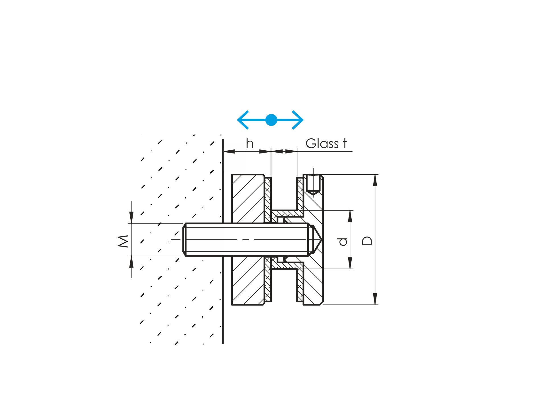Punkthalter Edelstahl AISI 304 D40 fuer Glas 8-17-52 mm- Loch Ø22 mm- FLEX1- flach-89-11A0742FLEX1-A.4