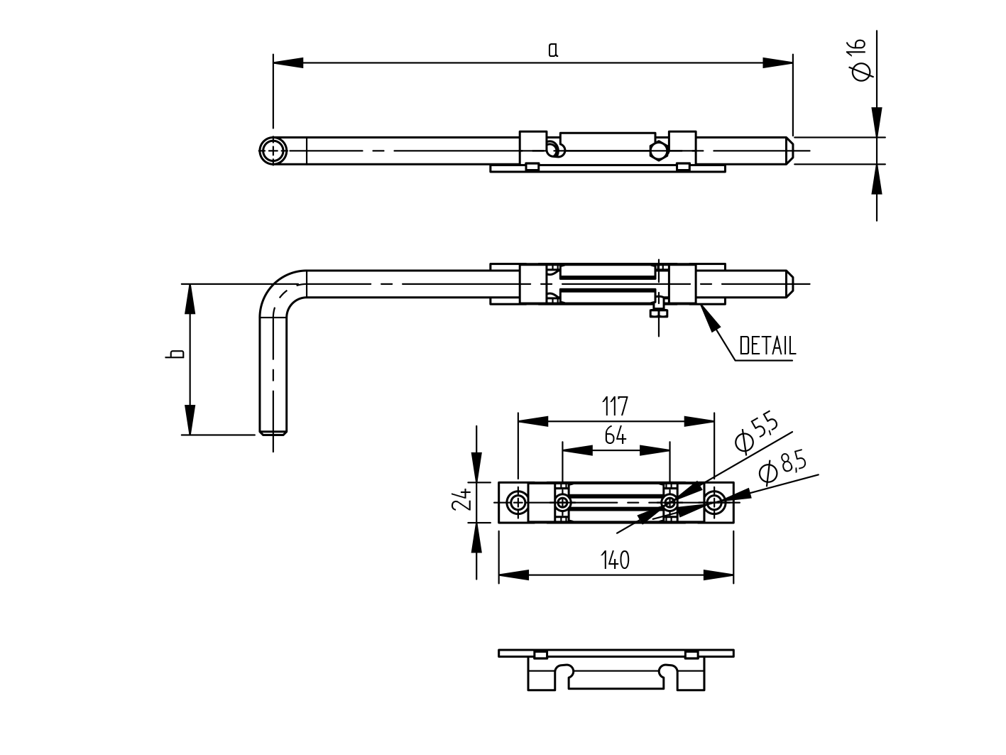 Stangenriegel Edelstahl AISI 304 L 300 mm-89-11D812300-A.4