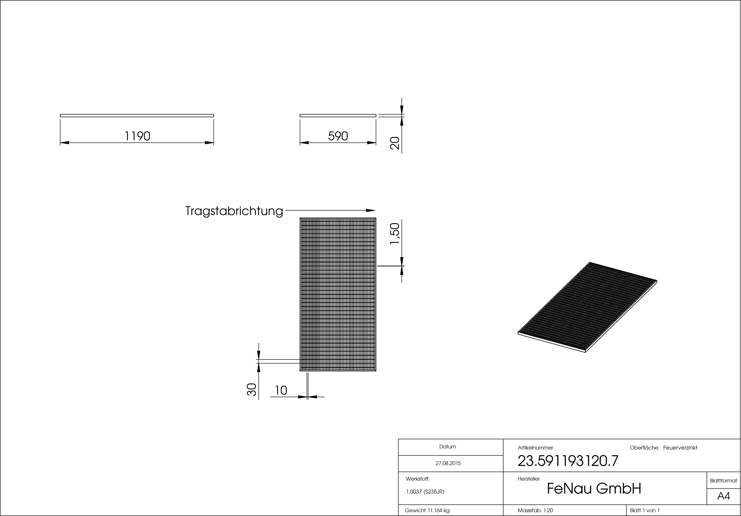 Lichtschachtrost Baunormrost - Masse-  590x1190x20 mm 30-10 mm - aus S235JR -St37-2- im Vollbad feuerverzinkt-23-591193120.7