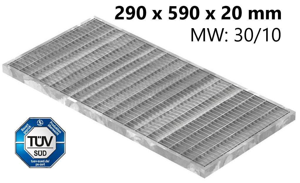 Lichtschachtrost Baunormrost - Masse-  290x590x20 mm 30-10 mm - aus S235JR -St37-2- im Vollbad feuerverzinkt-23-29593120.7