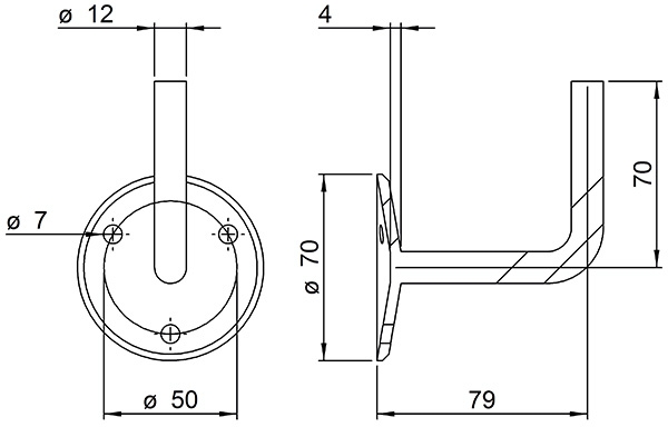 Handlaufhalter - mit Ronde 70x4 mm - zum Anschweissen - Stahl S235JR- roh-30-1400.8