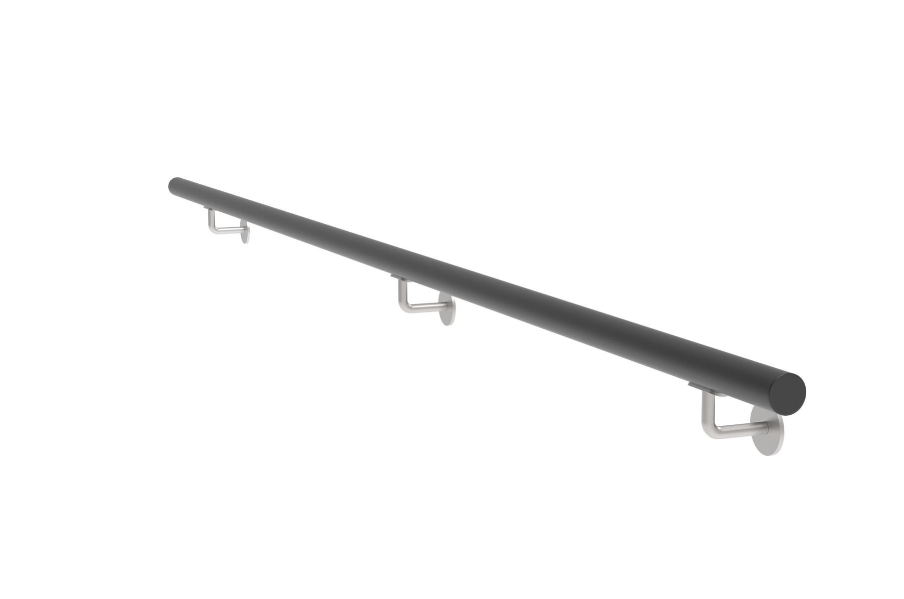 Wandhandlauf Buche schwarz 3000 mm mit Edelstahlhaltern-89-11WBM3000BLACK-A.4