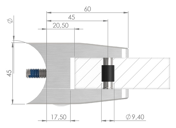 Glasklemme 60x70x45 mm AbZ fuer Anschluss flach V2A-10-3300ABZ.4