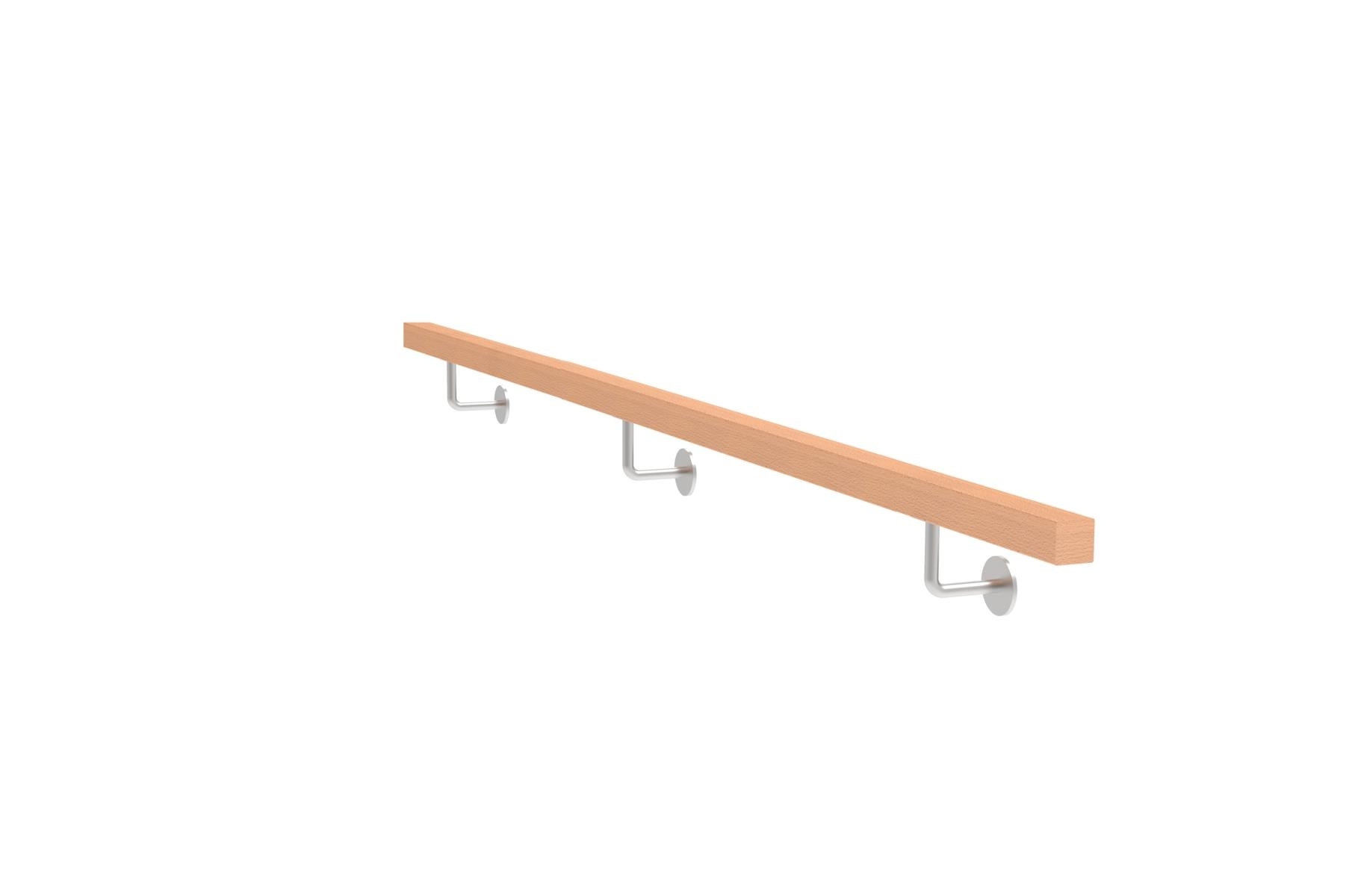Wandhandlauf Set Buche mit Edelstahlhaltern 40 x 40 mm 2500 mm lang roh-89-11WBJPM2500-A.4