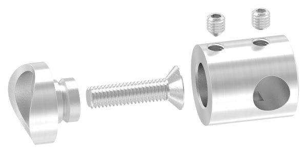 Querstabhalter V2A Edelstahl – Anschluss 33-7 mm fuer Rundstaebe 10 mm mit Sackloch Abschluss rechts inkl- Schrauben-11-1033.4