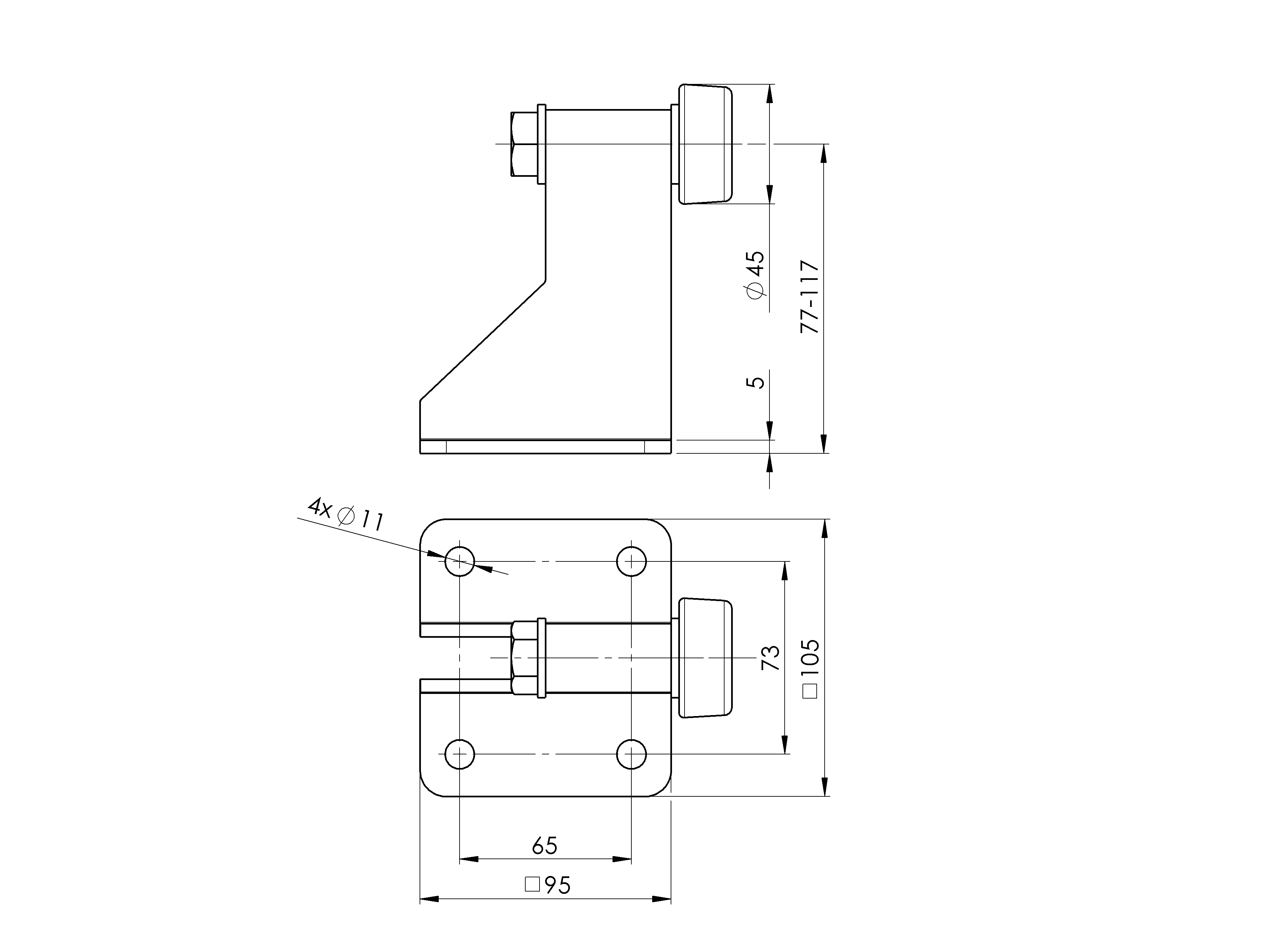 Torstopper verstellbar Stahl verzinkt 50 x 120 mm zum Aufschrauben-89-11H10B50X120-A.4