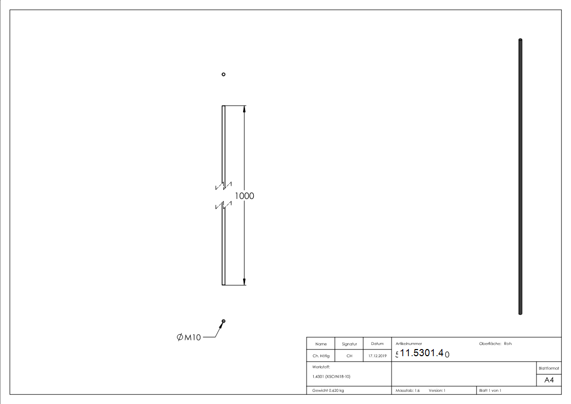 Gewindestange V2A -1-4301- M10 L- 1 m Rechtsgewinde-11-5301.4