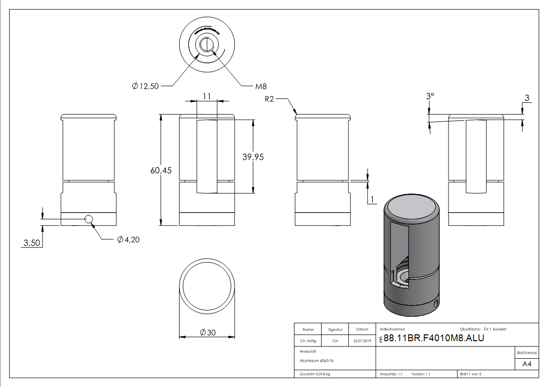 BRENK-fix® Grundhalter fuer Flachstaebe 40 x 10mm- ALU-88-11BR-F4010M8.ALU