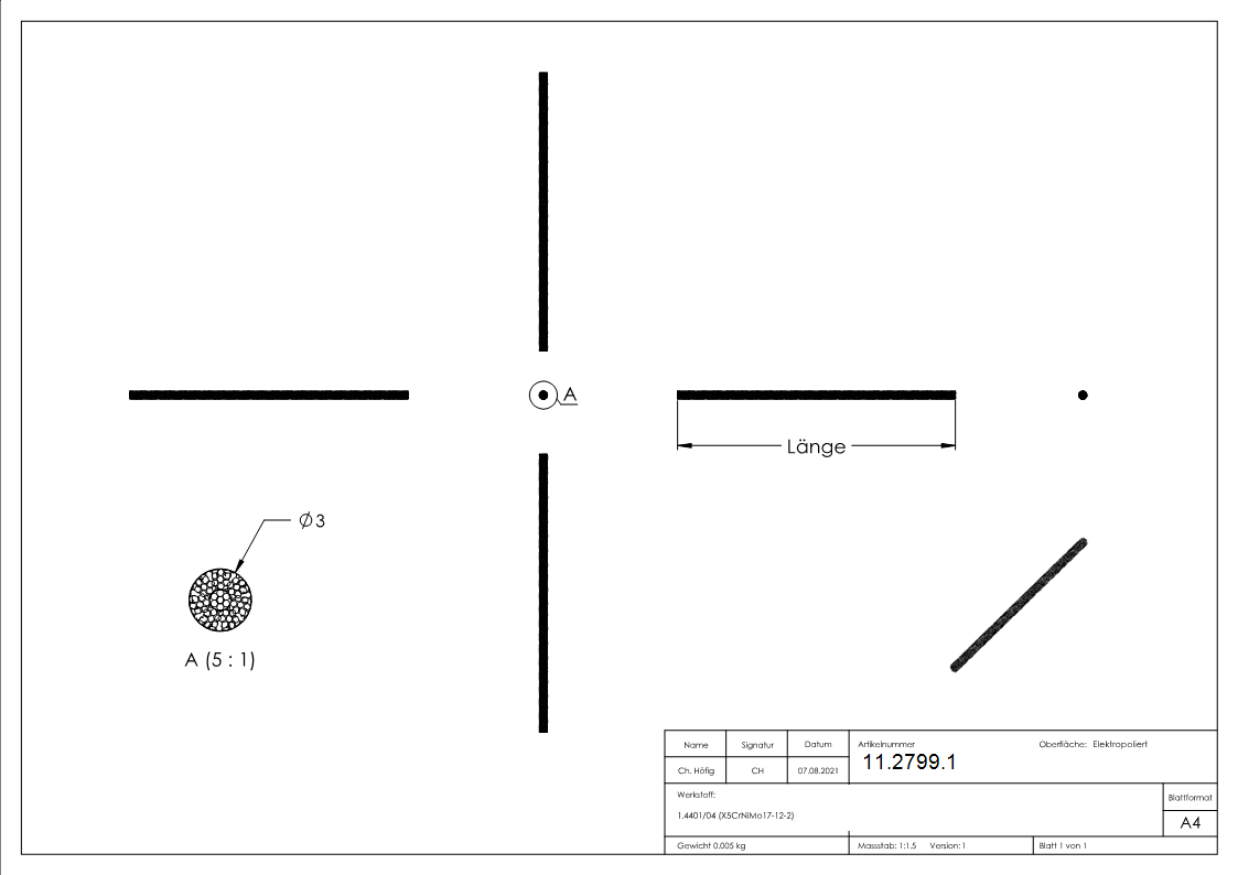 Edelstahlseil 7x7 - flexibel - Ø 3 mm - Preis pro Meter - V4A-11-2799.1