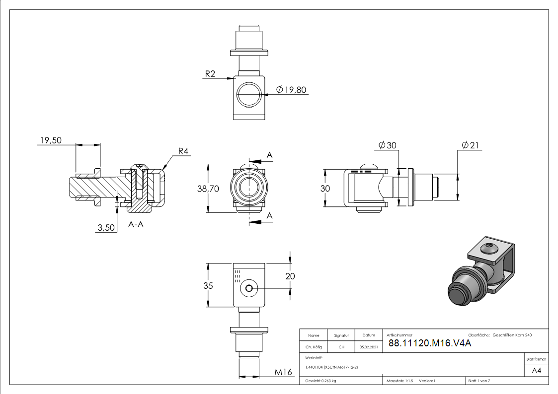Torband Edelstahl V4A M16 mit Gewindehuelse zum Einschweissen-88-11120-M16.V4A