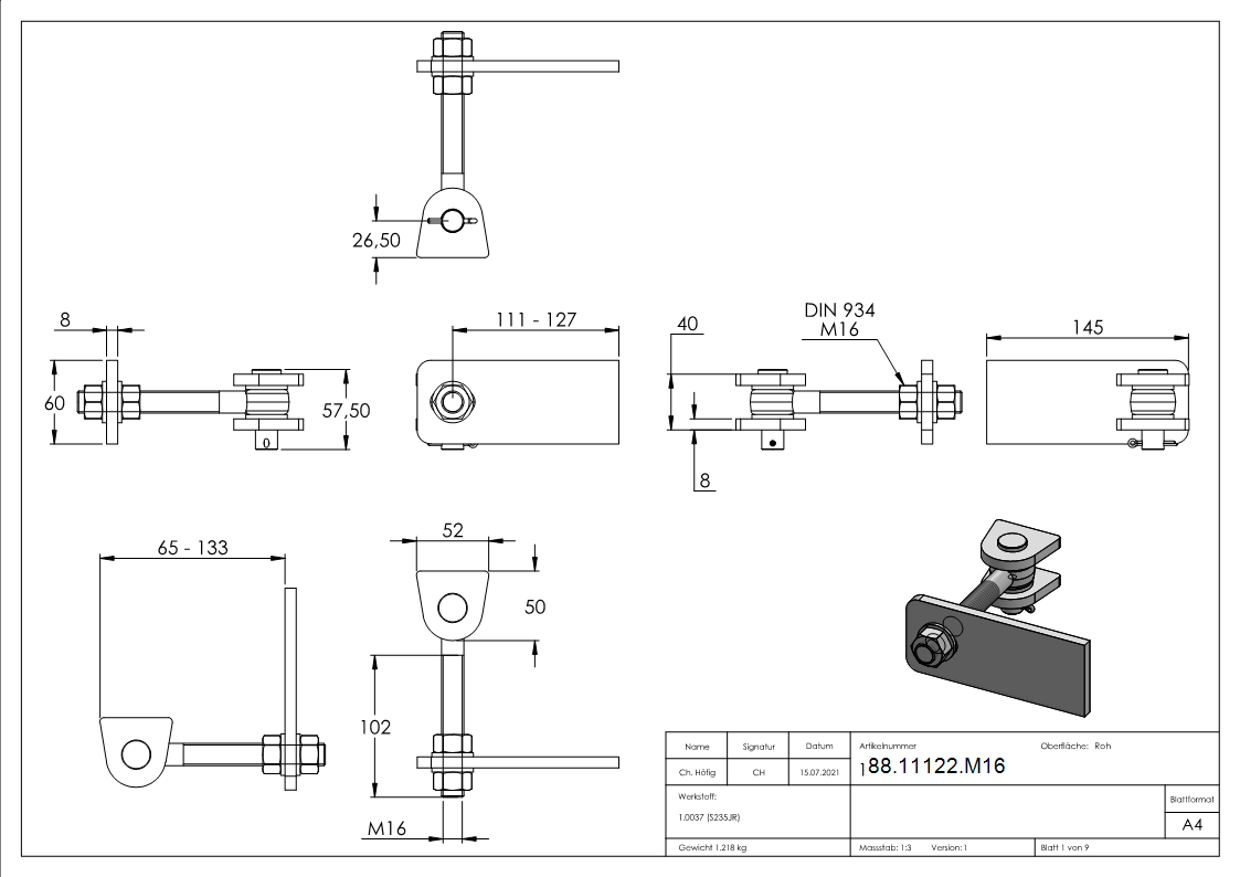 Torband M16- feuerverzinkt- Bolzen V2A-88-11122.M16