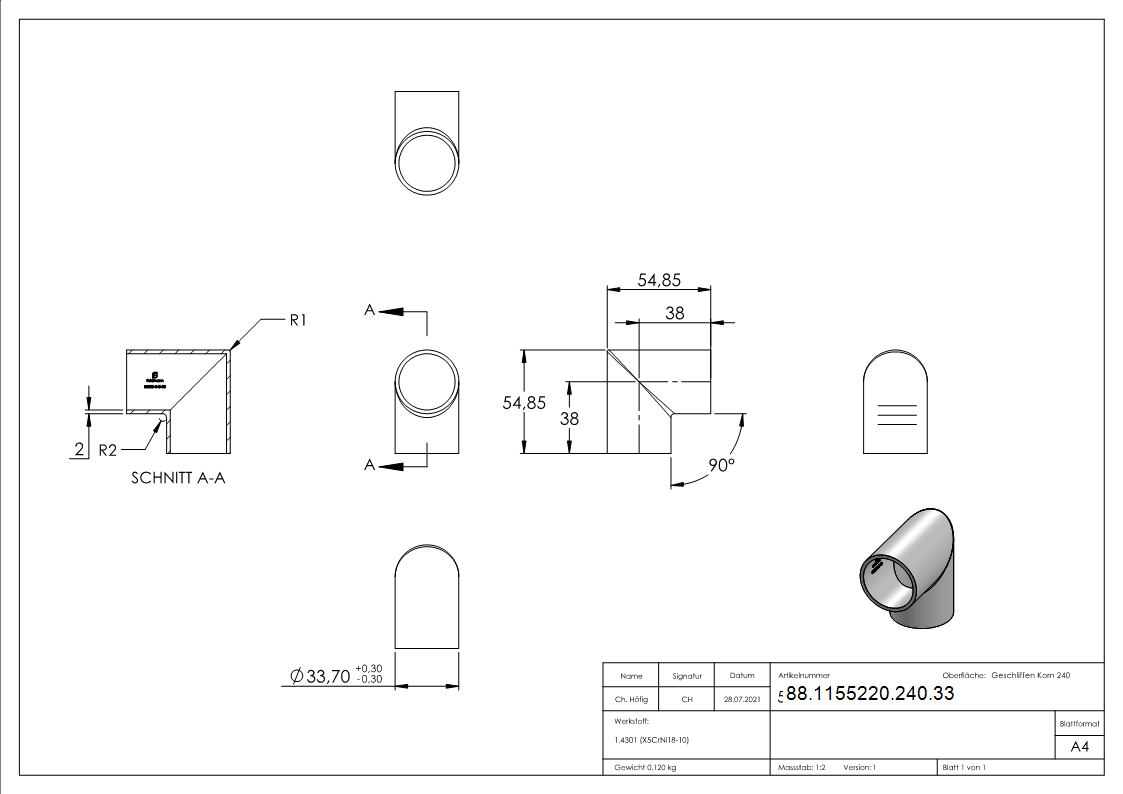 Schweissecke 90°- 33-7 x 2-0mm- V2A-88-1155220-240.33