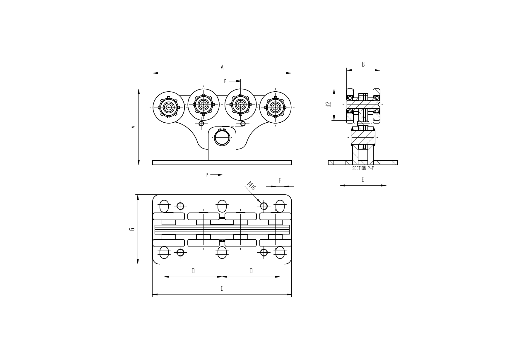 Laufwagen 8-raedrig Stahl verzinkt fuer C-Profil 136 x 142 mm-89-11H34B4136X142-A.4