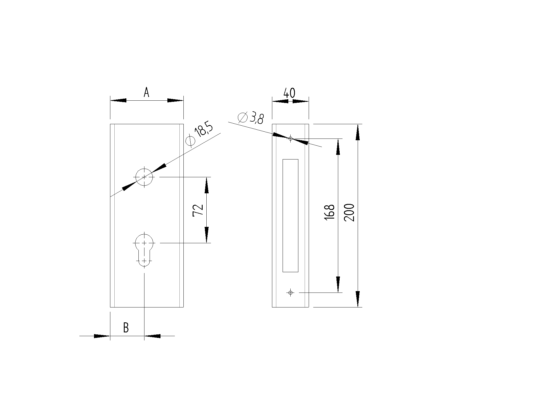Schlosskasten Stahl 80x40 mm fuer Einsteckschloss H36-40A-89-11H3640K-A.4
